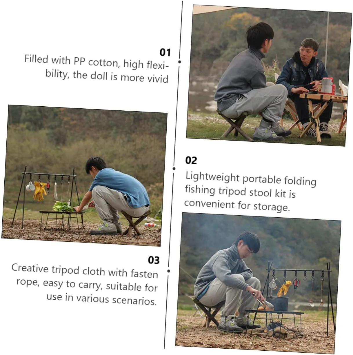 Outdoor Tripod Stool Kit Camping Stool with Fasten Rope for Fishing Barbecue and Travel Portable Design for Easy Carrying for Outdoor Activities