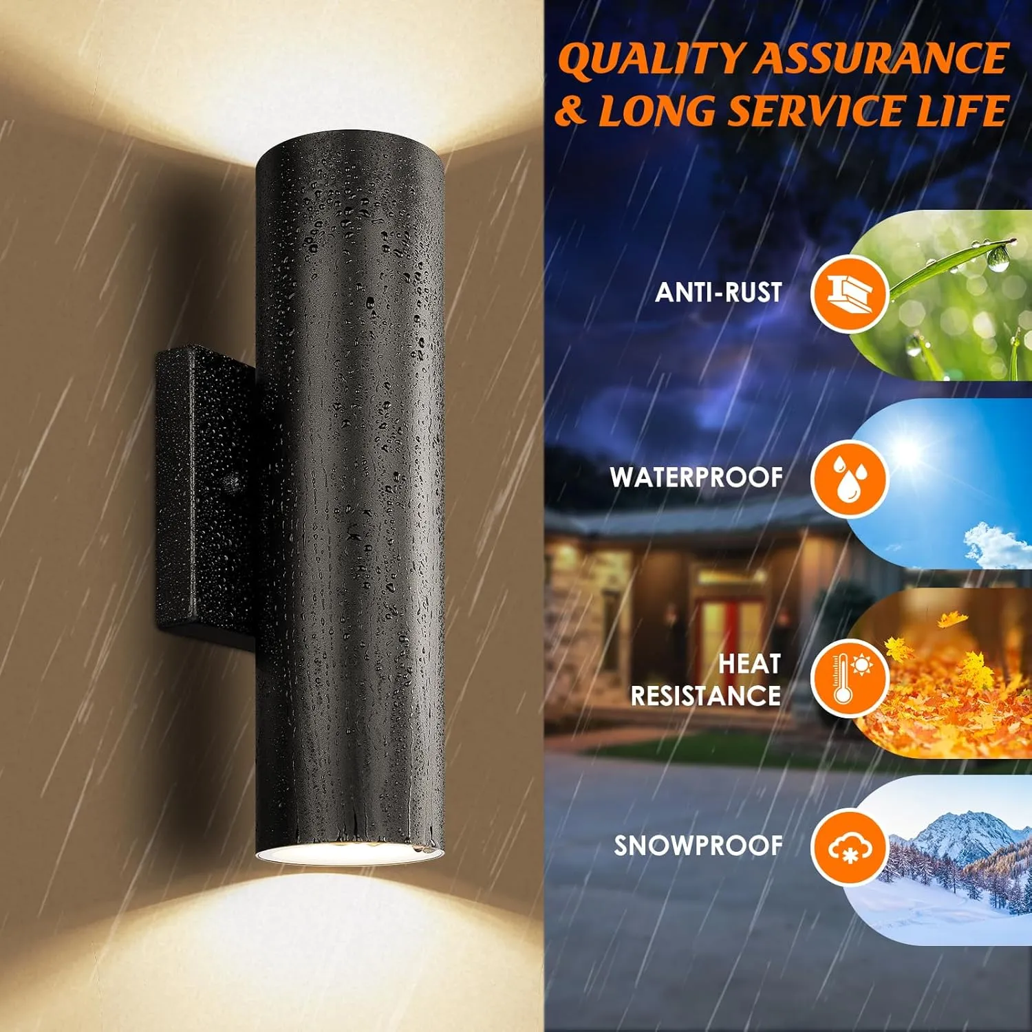 Outdoor Wall Lights, 12W 3000K Integrated LED Cylinder Up Down Lights, 1200LM Super Bright Waterproof Exterior Wall Sconce, 2-Pack Modern Black Outside Wall Lantern for Porch Patio Garage