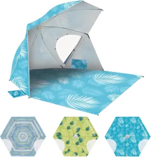 OutdoorMaster Pop Up Beach Umbrella, Portable Beach Tent Shelter, Beach Shade Sun Canopy with UPF 50  UV Protection, Extendable Floor with Carrying Bag