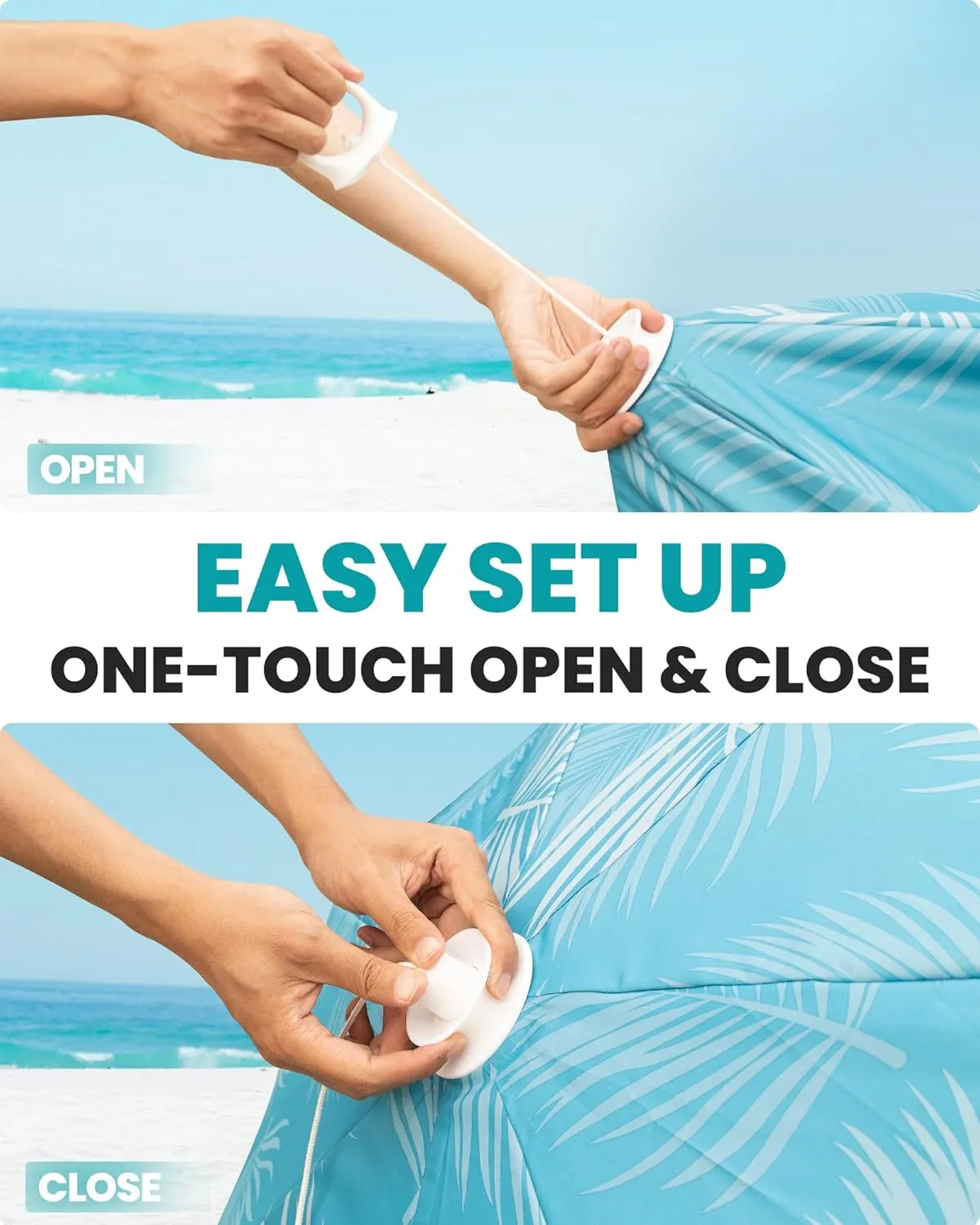 OutdoorMaster Pop Up Beach Umbrella, Portable Beach Tent Shelter, Beach Shade Sun Canopy with UPF 50  UV Protection, Extendable Floor with Carrying Bag
