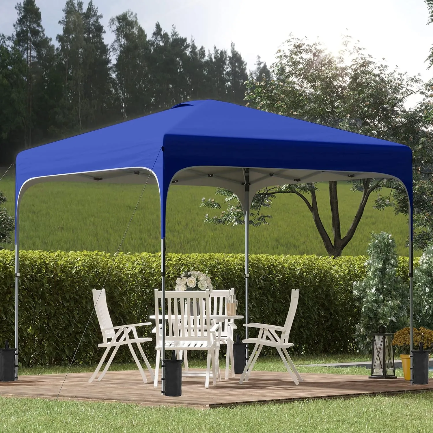 Outsunny 10' x 10' Pop Up Canopy Tent with Wheeled Carry Bag and 4 Sand Bags, Instant Sun Shelter, Tents for Parties, Height Adjustable, for Outdoor, Garden, Patio, Blue