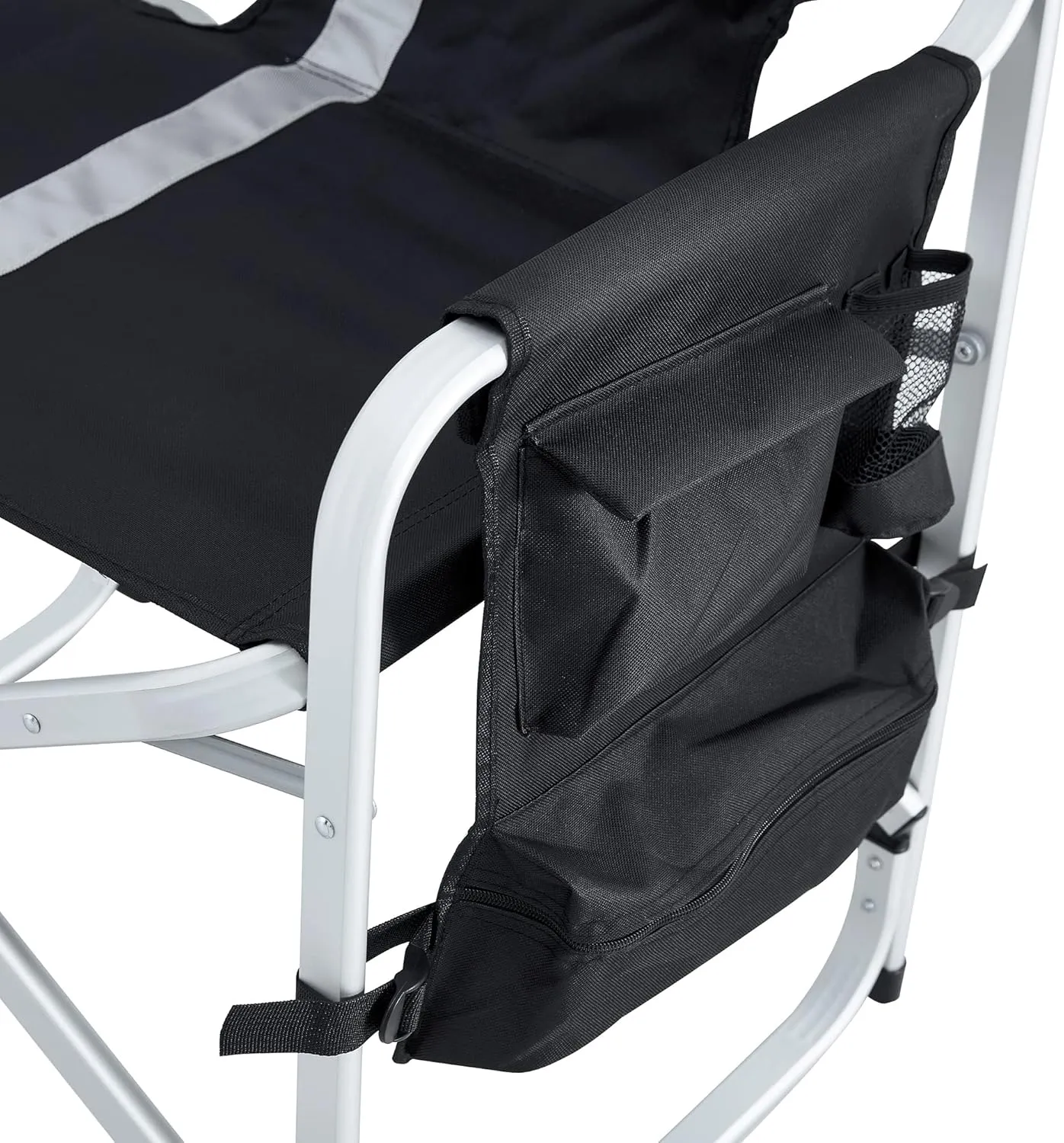 Oversized Padded Folding Chair with Side Table - 400lb Capacity Portable Directors Chair for Camping Picnics Fishing Indoor Outdoor Use Lightweight Oxford Fabric (1-Piece Black)