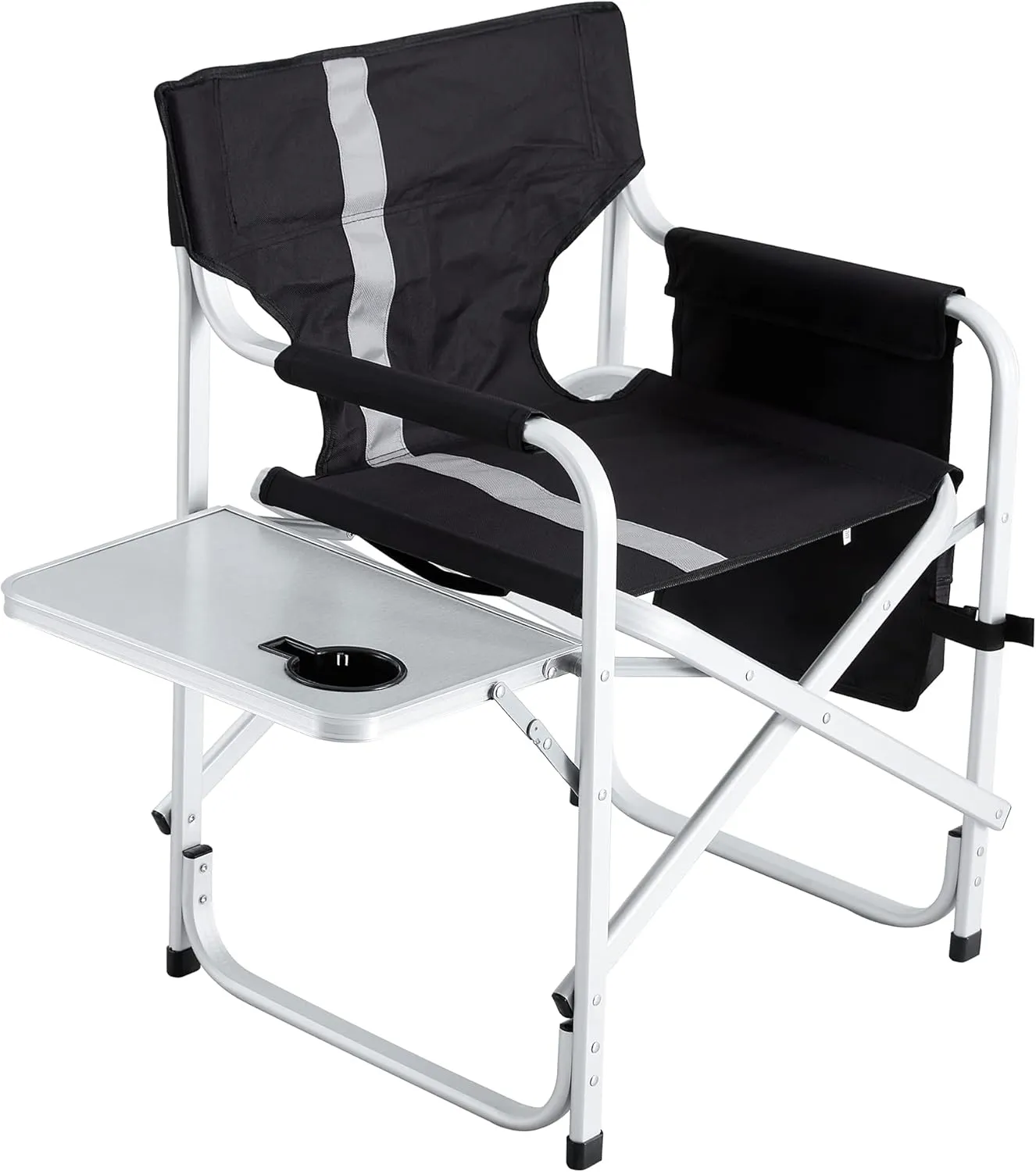 Oversized Padded Folding Chair with Side Table - 400lb Capacity Portable Directors Chair for Camping Picnics Fishing Indoor Outdoor Use Lightweight Oxford Fabric (1-Piece Black)