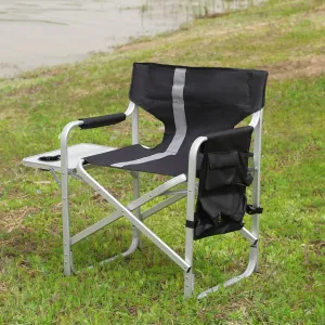 Oversized Padded Folding Chair with Side Table - 400lb Capacity Portable Directors Chair for Camping Picnics Fishing Indoor Outdoor Use Lightweight Oxford Fabric (1-Piece Black)