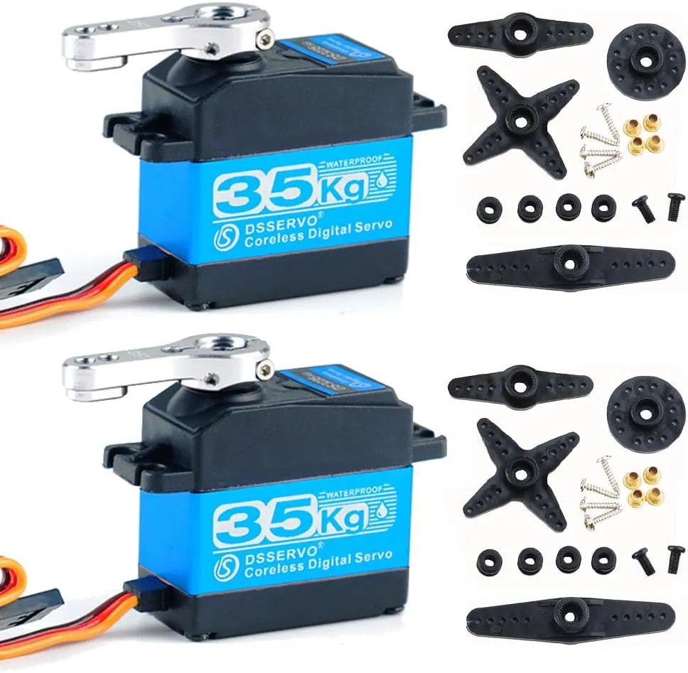 Pack of 2 35KG High Speed RC Digital Servo DS3235 Coreless Motor Servo Stainless Steel Metal Gear 7.4V Waterproof IP66 for DIY Robotic, RC Truck, Racing Cars, Boats (Control Angle 180°)