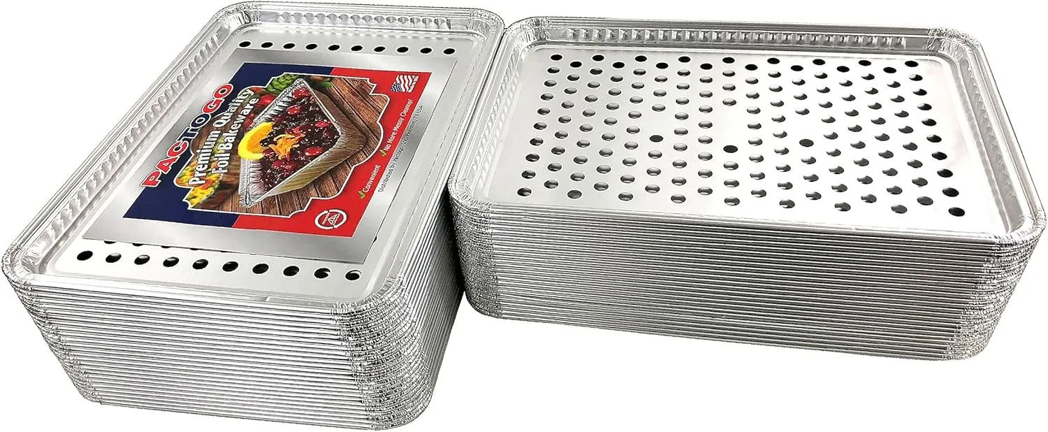 Pactogo 16" x 11" Aluminum Foil BBQ Gourmet Grill Topper Pan (Pack of 100)