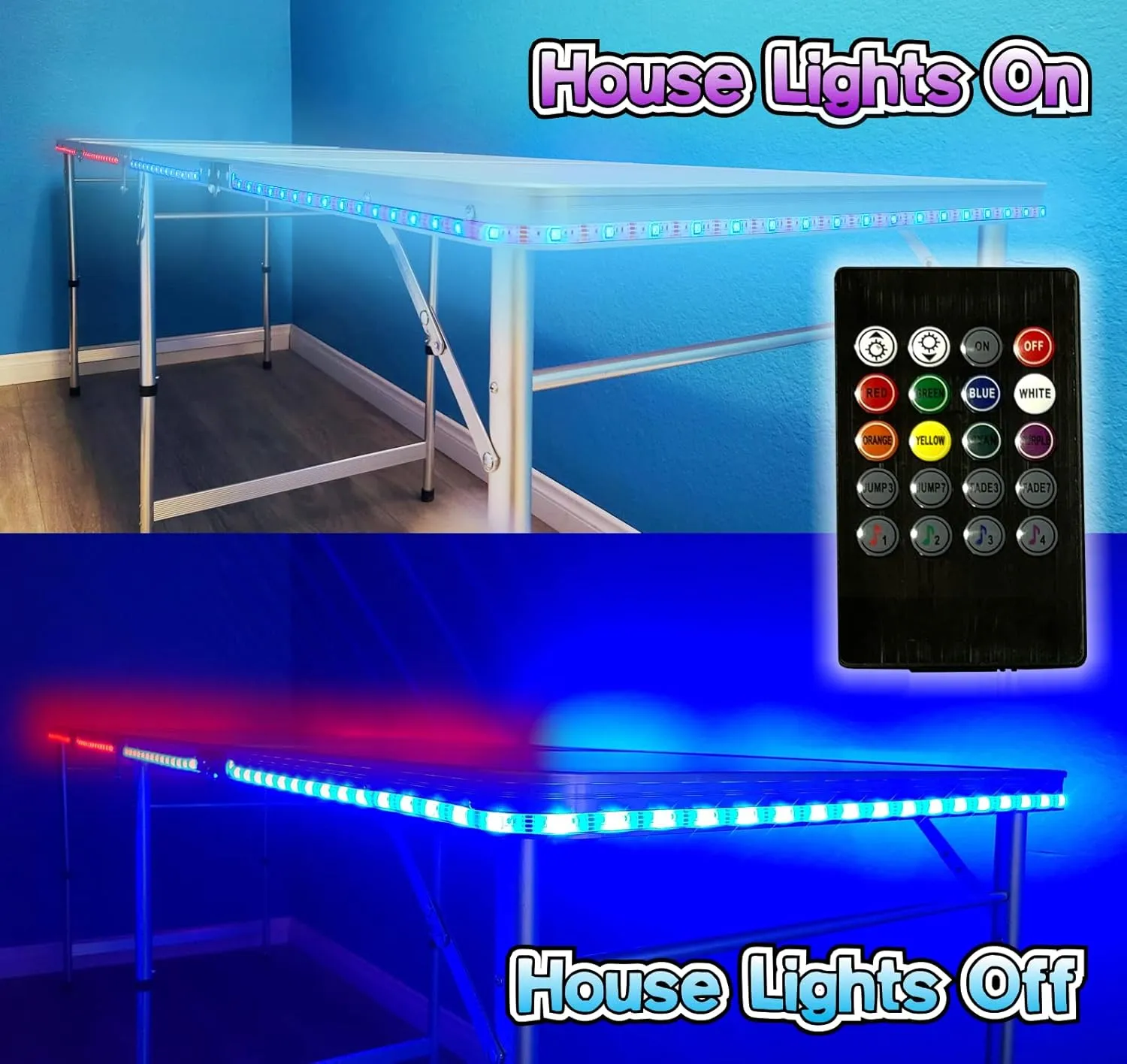 PARTYPONG 8-Foot Folding Beer Pong Table w/Cup Holes & LED Lights - High Times Edition