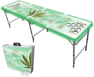 PARTYPONG 8-Foot Folding Beer Pong Table w/Cup Holes & LED Lights - High Times Edition