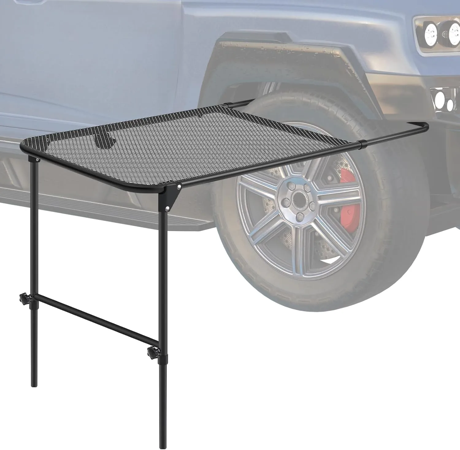 Pasimy Vehicle Tire Mounted Steel Camping Table Adjustable Travel Camping Table 40'' x 20'' x 33'' for Car Camping Picnic Camp Outdoor Cooking BBQ and Party Favor