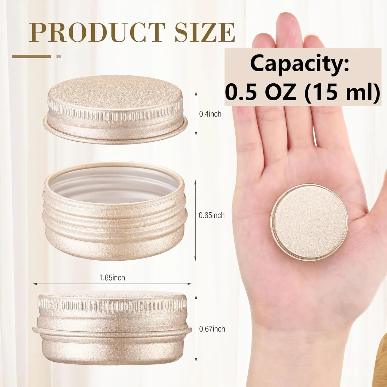 Patelai 64 Pieces Lip Balm Tin Containers Screw Top Round Tin Cans Aluminum Jar with Screw Lid, Empty Bottle Travel Cosmetic Sample Container for DIY(0.5 oz,Champagne)