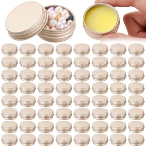 Patelai 64 Pieces Lip Balm Tin Containers Screw Top Round Tin Cans Aluminum Jar with Screw Lid, Empty Bottle Travel Cosmetic Sample Container for DIY(0.5 oz,Champagne)
