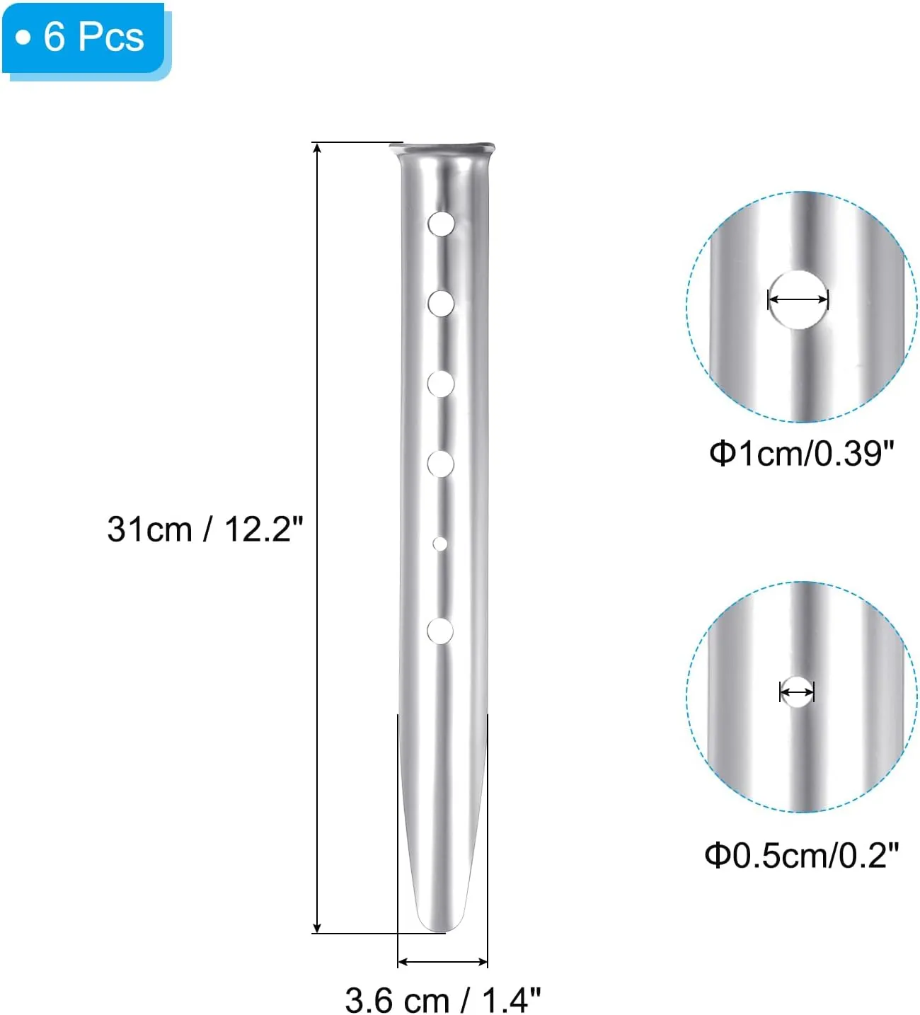 PATIKIL Aluminum Tent Stakes, 6 Pack Metal Camping Ground Pegs Camping Accessories Sand Stakes with 6 Holes for Tents Hammocks and Canopy, Silver Tone