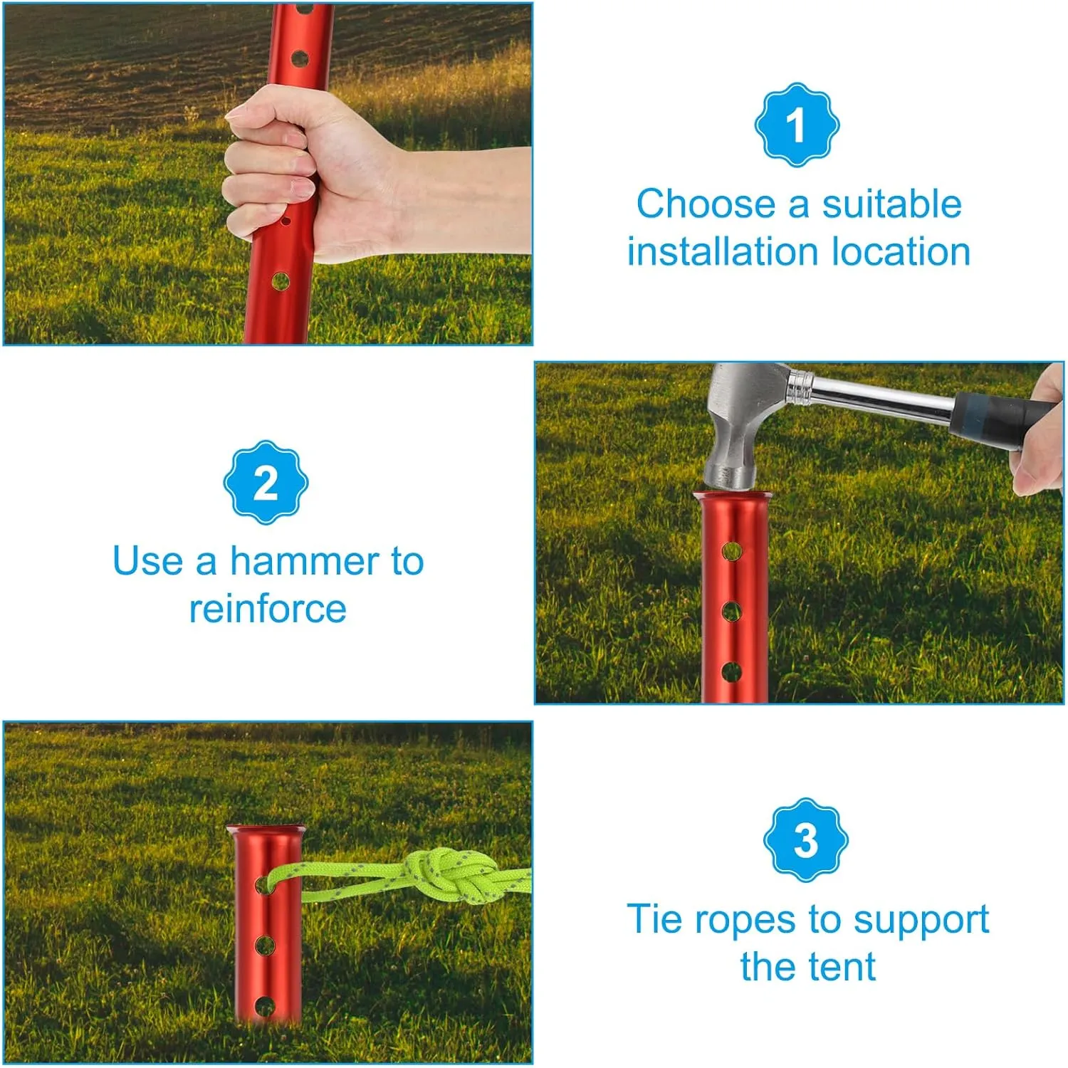 PATIKIL Aluminum Tent Stakes, 6 Pack Metal Camping Ground Pegs Camping Accessories Sand Stakes with 6 Holes for Tents Hammocks and Canopy, Silver Tone