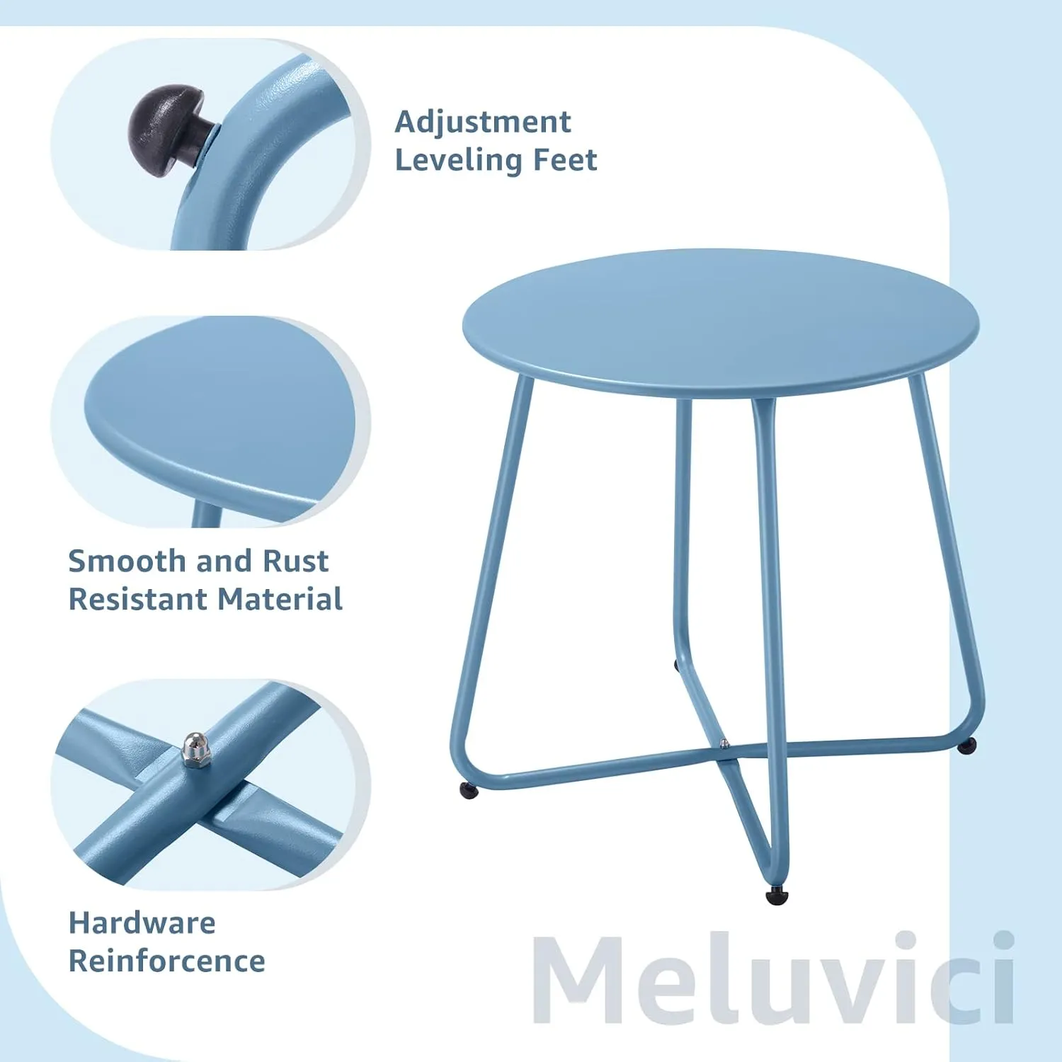 Patio Outdoor Side Table Waterproof Round Metal Steel Small Side Table Weather Resistant Portable Outdoor and Indoor End Table for Garden Balcony Yard, Blue