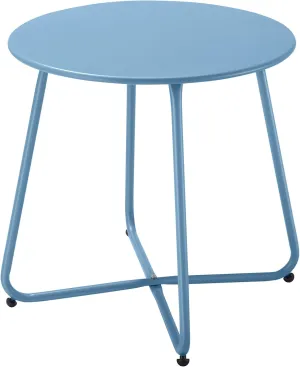 Patio Outdoor Side Table Waterproof Round Metal Steel Small Side Table Weather Resistant Portable Outdoor and Indoor End Table for Garden Balcony Yard, Blue