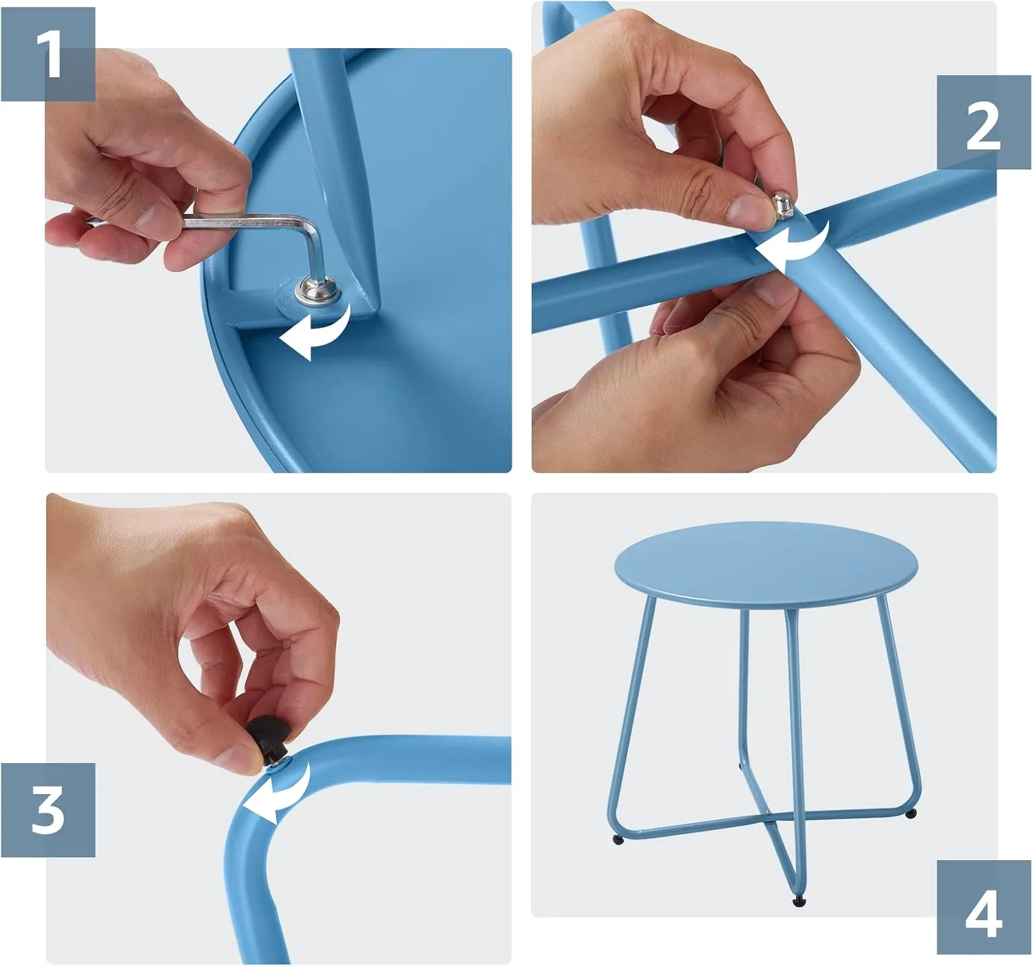 Patio Outdoor Side Table Waterproof Round Metal Steel Small Side Table Weather Resistant Portable Outdoor and Indoor End Table for Garden Balcony Yard, Blue