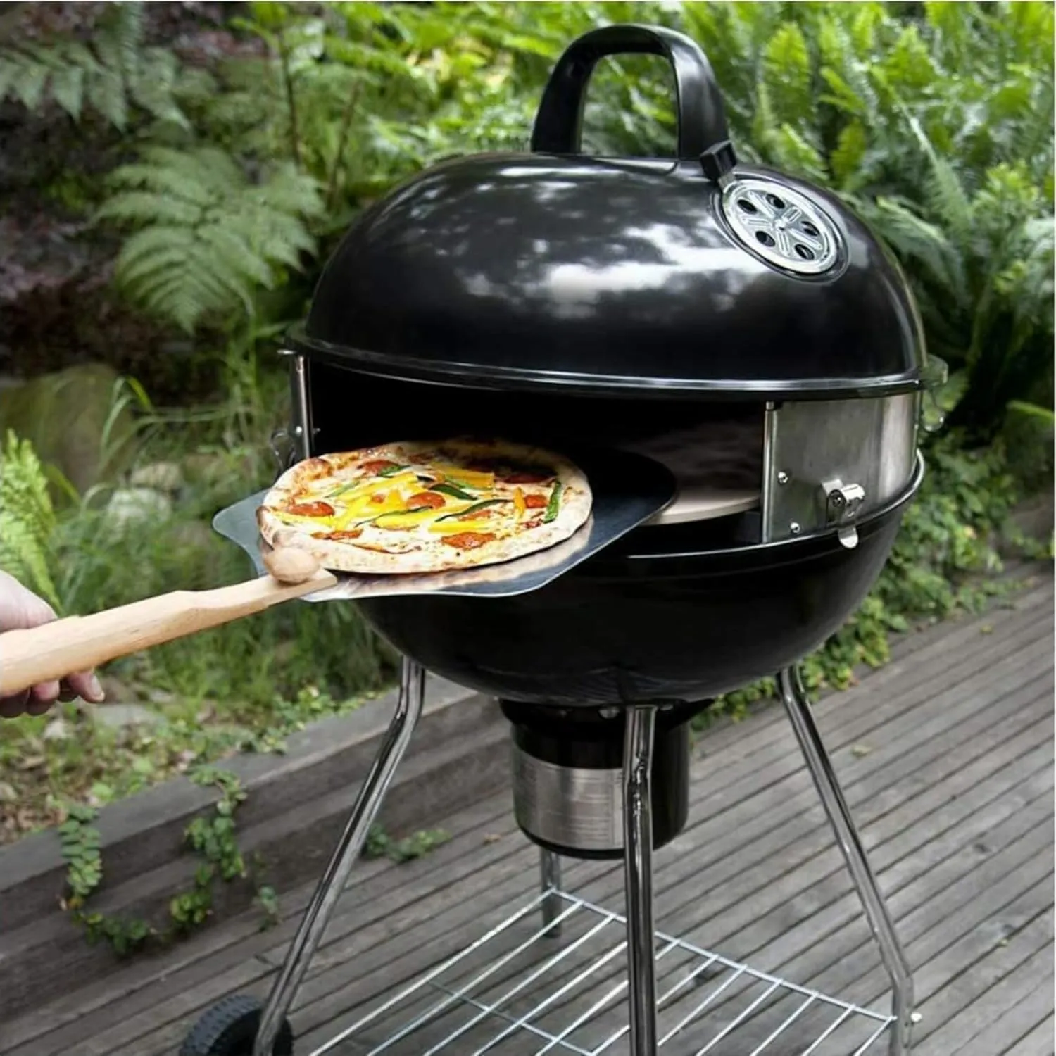 PC7001 PizzaQue Deluxe Outdoor Pizza Oven Kettle Grill Conversion Kit, Silver, 18''/22.5''