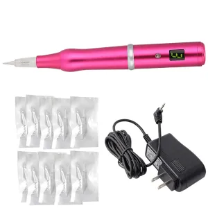 Permanent Makeup Pen Eyebrow Pen Tattoo Rotary Machine 10PCS Needles For Eyebrows,Eyeliners, Lips And Small-Tattoo(Rose red) AP657R