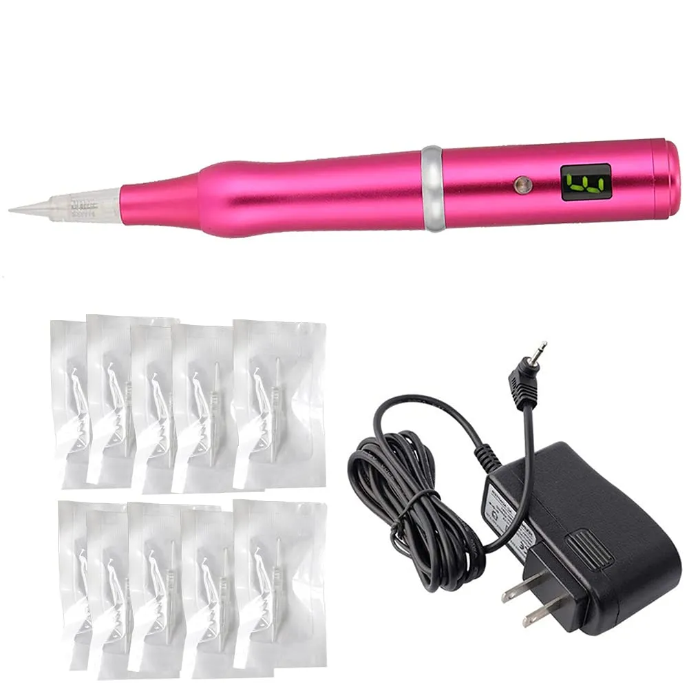 Permanent Makeup Pen Eyebrow Pen Tattoo Rotary Machine 10PCS Needles For Eyebrows,Eyeliners, Lips And Small-Tattoo(Rose red) AP657R