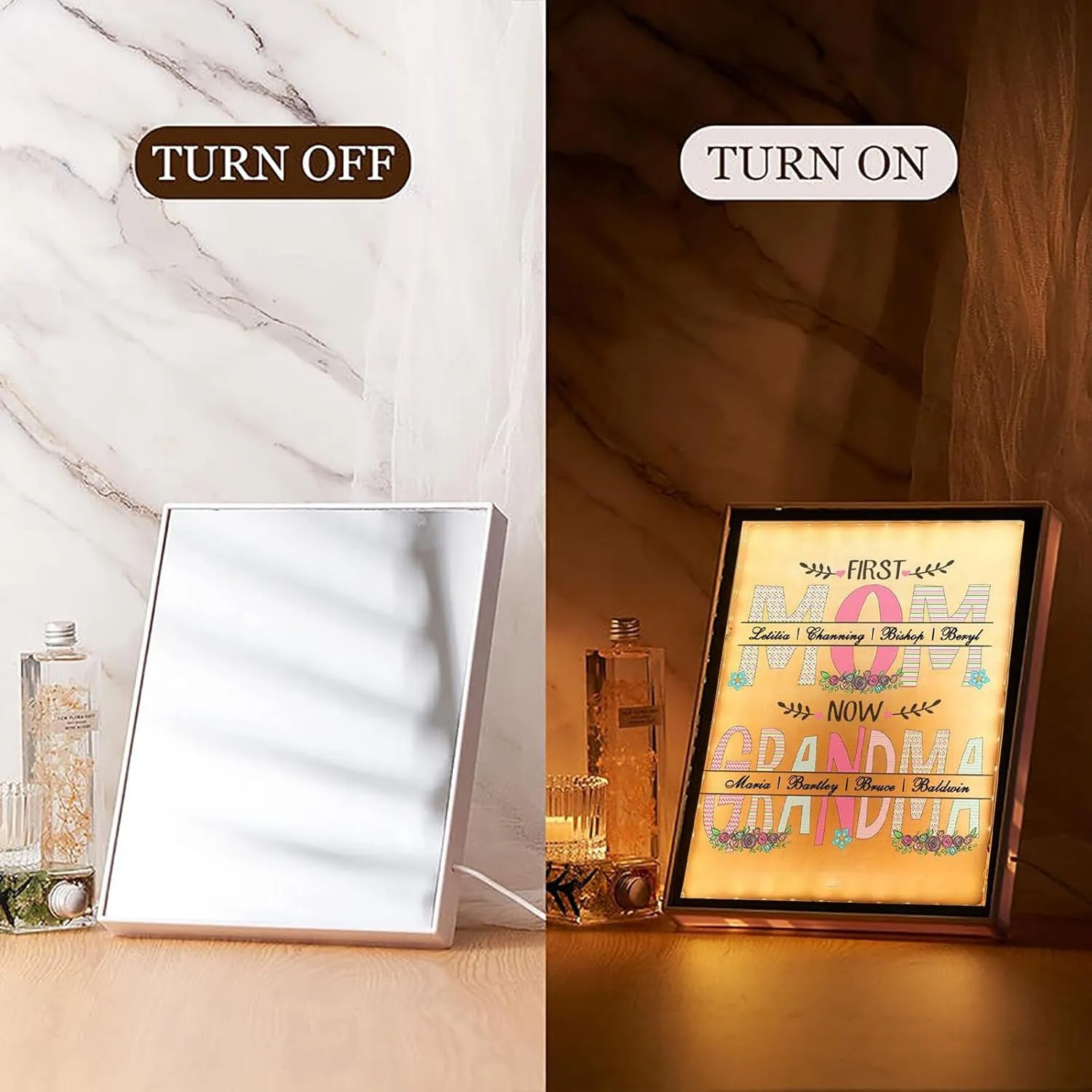 Personalized Mom Mirror Light Up Mirror Custom Holding Hand Mirror Night Light Led Name Mirror Lamp Mothers Day Makeup Mirror Lamp Gifts for Mom Grandma Daughter