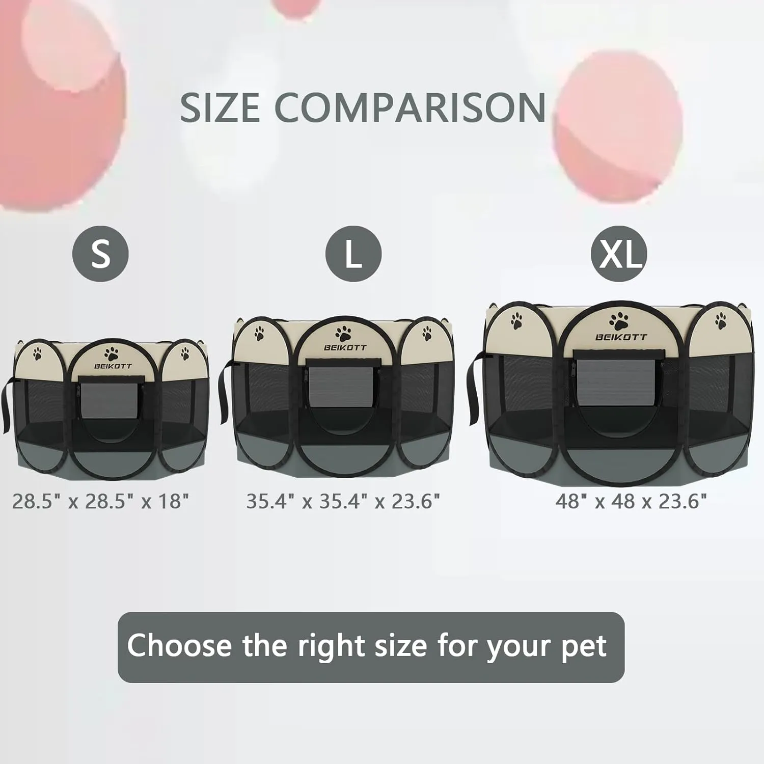 Pet Playpen, Foldable Dog Playpens, Portable Exercise Kennel Tent for Puppies/Dogs/Cats/Rabbits, Dog Play Tent with Removable Mesh Shade Cover for Travel Indoor Outdoor Using