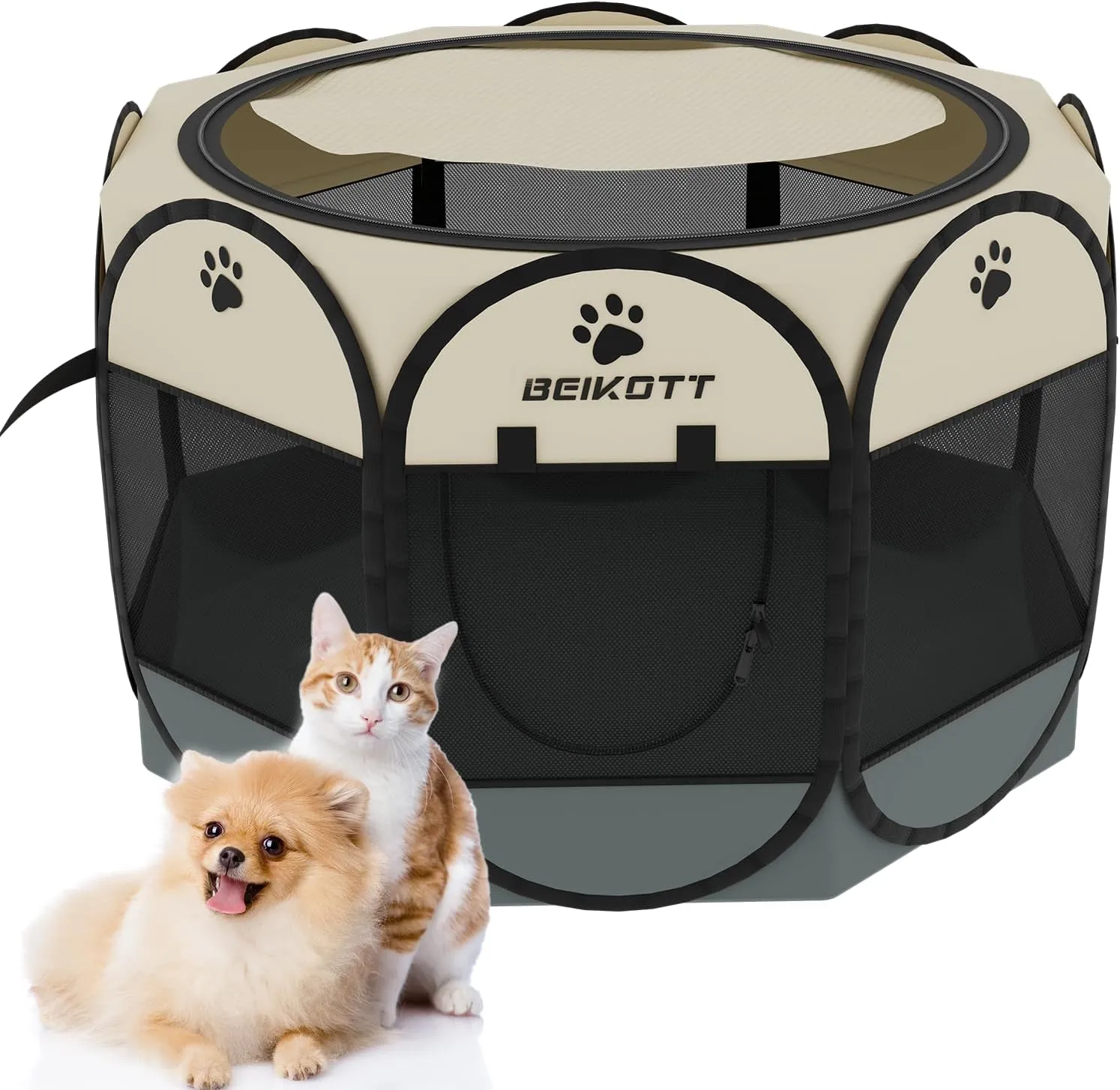 Pet Playpen, Foldable Dog Playpens, Portable Exercise Kennel Tent for Puppies/Dogs/Cats/Rabbits, Dog Play Tent with Removable Mesh Shade Cover for Travel Indoor Outdoor Using