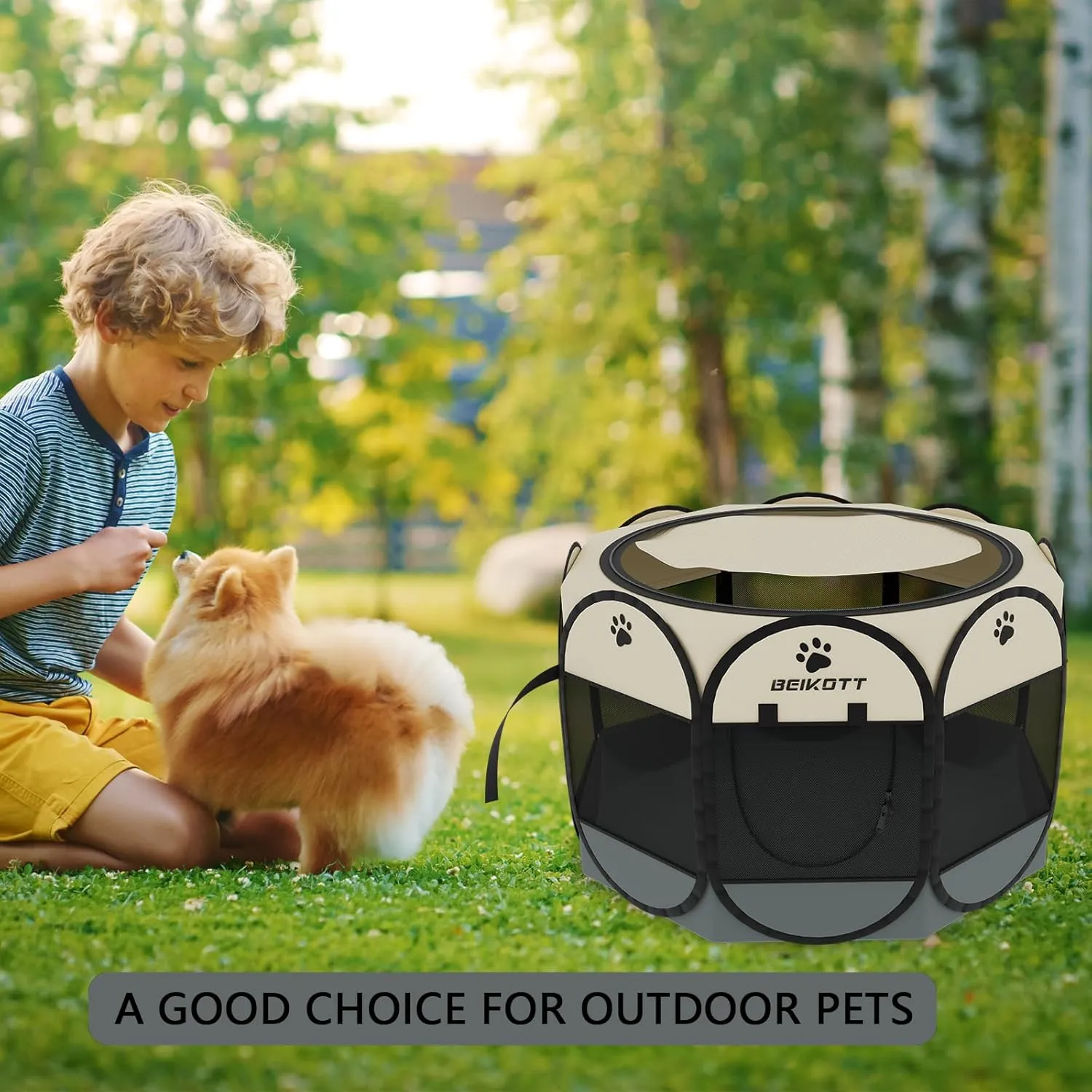 Pet Playpen, Foldable Dog Playpens, Portable Exercise Kennel Tent for Puppies/Dogs/Cats/Rabbits, Dog Play Tent with Removable Mesh Shade Cover for Travel Indoor Outdoor Using