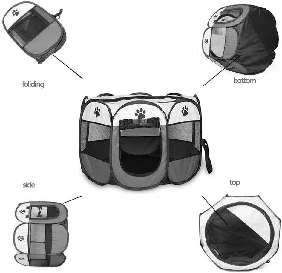 Pet Playpen, Foldable Dog Playpens, Portable Exercise Kennel Tent for Puppies/Dogs/Cats/Rabbits, Dog Play Tent with Removable Mesh Shade Cover for Travel Indoor Outdoor Using