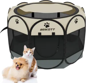 Pet Playpen, Foldable Dog Playpens, Portable Exercise Kennel Tent for Puppies/Dogs/Cats/Rabbits, Dog Play Tent with Removable Mesh Shade Cover for Travel Indoor Outdoor Using