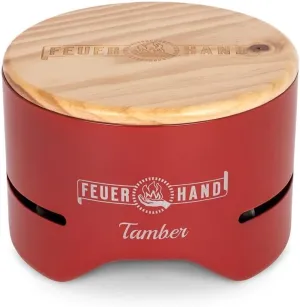 Petromax Feuerhand Tamber Tabletop Charcoal Grill, Powder-Coated Steel for Outdoor Use, Wood Lid, 7.9 inch diameter, Ruby Red