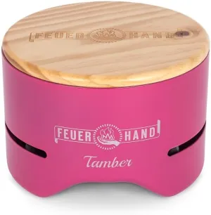 Petromax Feuerhand Tamber Tabletop Charcoal Grill, Powder-Coated Steel for Outdoor Use, Wood Lid, 7.9 inch diameter, Telemagenta