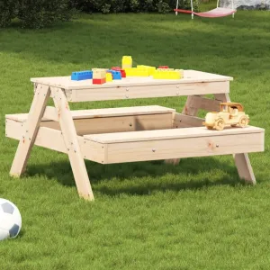 Picnic Table Outdoor Solid Pine Wood Table, Outdoor Furniture, Camping, Dining, Portable Tables for Kids 2-8 Years, 34.6 x 38.2 x 20.5 in