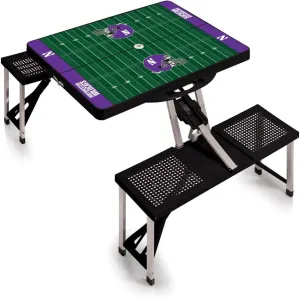 PICNIC TIME NCAA Northwestern Wildcats Football Field Folding Picnic Table - Camping Table - Outdoor Table with Umbrella Hole, (Black)