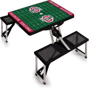 PICNIC TIME NCAA Ohio State Buckeyes Football Field Folding Picnic Table - Camping Table - Outdoor Table with Umbrella Hole, (Black)