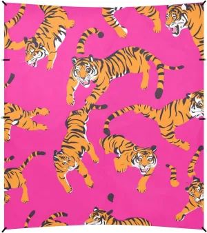 Pink Cute Cartoon Tigers Beach Canopy UPF50 Lightweight Sun Shelter with Sand Shovel for Family Trips, Picnics & Camping