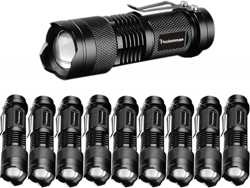 Pocketman Mini 3 Modes Cree Q5 7w 300lm LED Flashlight Torch 10 Pack
