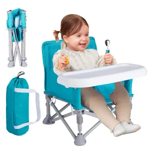 Portable Baby Booster Seat with Tray, Toddler Booster seat for Dining, Camping, Travel, Baby Beach Chair 6 Months to 3 Years Old Indoor Outdoor Use Cyan