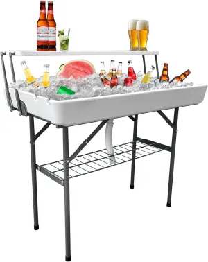 Portable Bar Table for Events with Drain,Skirt and Upper Bracket Drink Outdoor Cooler Table for Party