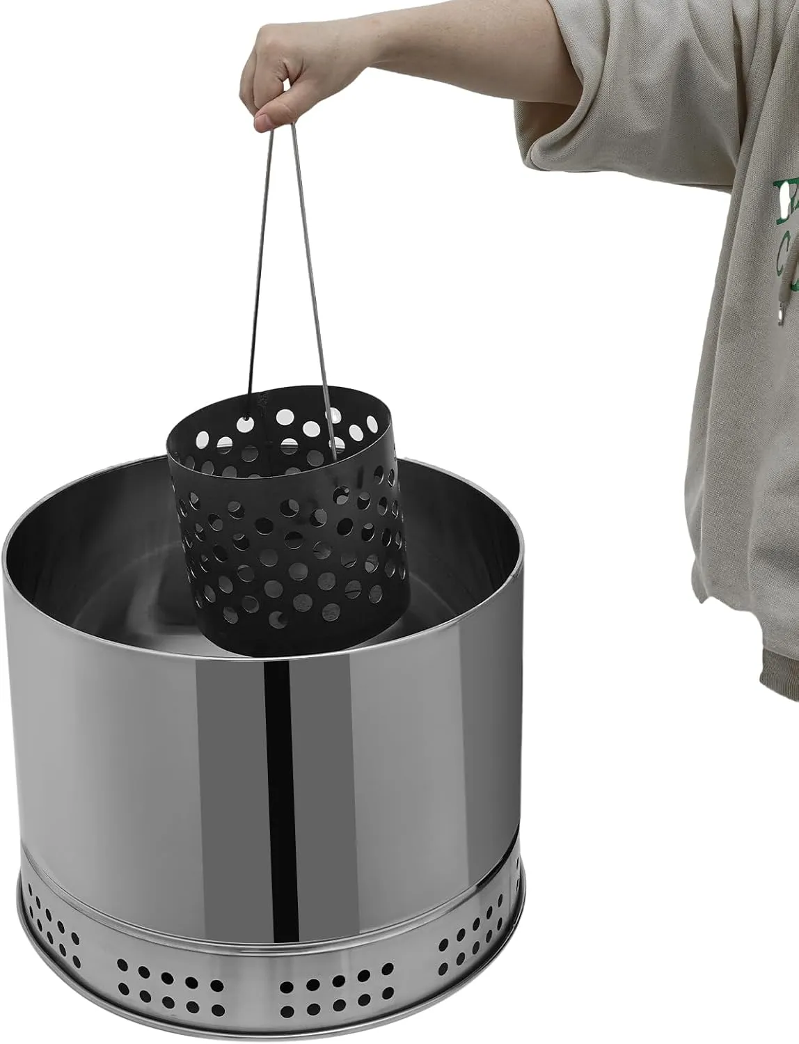 Portable Barbecue Charcoal Barrel Grill, Stainless Steel 360° Smokeless Barbecue Grill for Camping, Picnic, Backyard, Outdoor Cooking (50 Skewers)