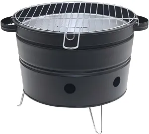 Portable Barrel BBQ Grill, 41.5 x 29.5 cm, Round Charcoal Barbecue with Folding Legs, Black