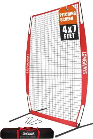 Portable Baseball Softball Pitching Screen, 4x7FT Pitcher Protection Net with Carry Bag and Ground Stakes, Batting Practice Net for Safe Training