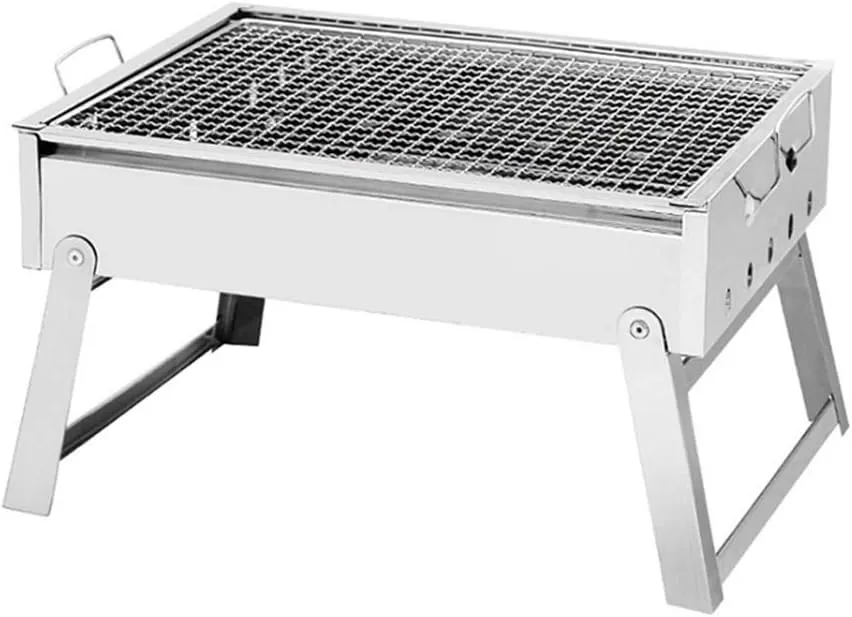 Portable BBQ Grill Folding Barbecue Grill Stainless Steel Charcoal BBQ Grill Outdoor Cooking Camping Picnics Tools