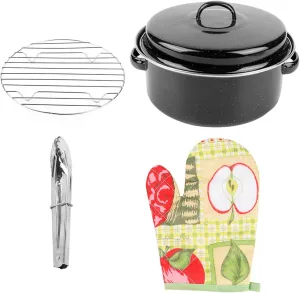 Portable BBQ Grill Pot with Lid | Enamel Sweet Potato/Meat Grill for Home/Camping | 22cm Compact Design, Safe & Sturdy | Includes Net, Glove & Clamp