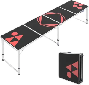 Portable Beer Pong Table, Adjustable Folding Aluminum Picnic Table for Parties, Camping, Beach, Black and Red