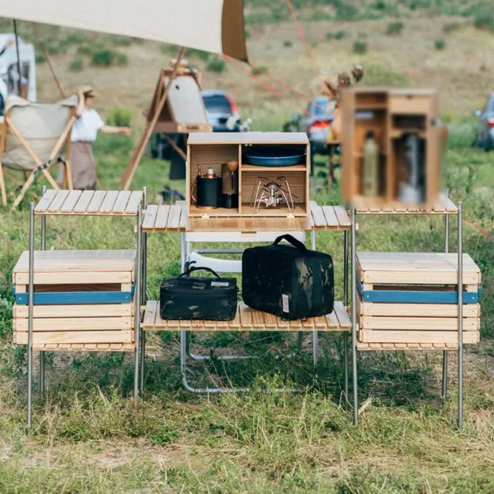 Portable Camp Storage Unit, Lightweight Portable Folding Kitchen Stand BBQ Table, Camping Kitchen Furniture