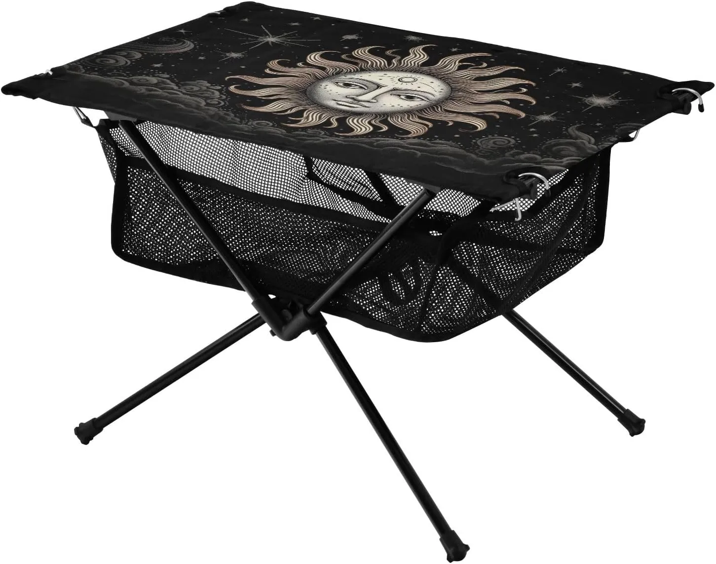 Portable Camping Table Foldable with Mesh Storage Lightweight Compact Camp Tent Side Table for Outside,Camping,Hiking,Tailgating,Sun and Moon