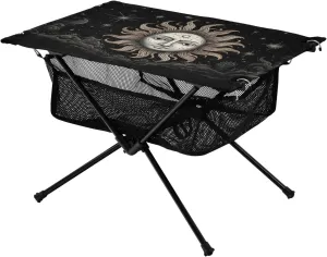 Portable Camping Table Foldable with Mesh Storage Lightweight Compact Camp Tent Side Table for Outside,Camping,Hiking,Tailgating,Sun and Moon