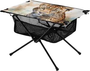 Portable Camping Table Watercolor Leopard Outdoor Foldable Camp Tables for Outside, Camping, Hiking, Tailgating
