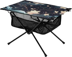 Portable Camping Table Whitte Flowers and Starry Sky Outdoor Foldable Camp Tables for Outside, Camping, Hiking, Tailgating