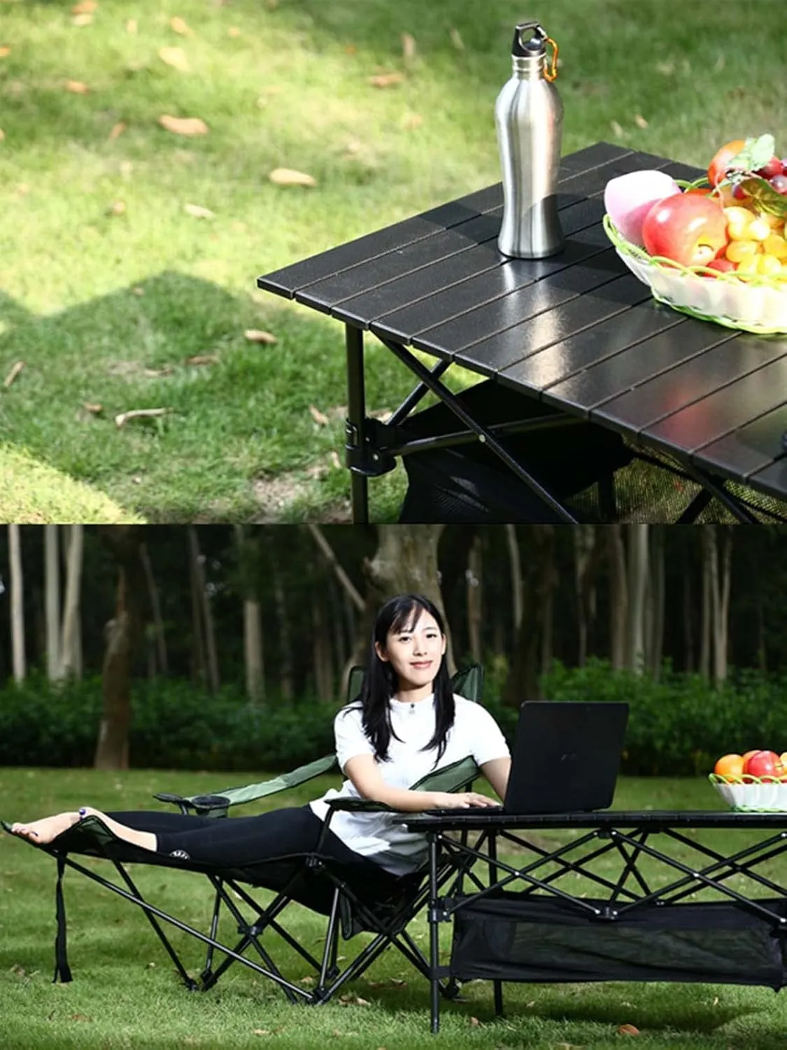 Portable Camping Table,Folding Aluminum Roll Up Camp Table with Carrying Bags for Outdoor Camping, Hiking, Picnic, Beach, Fishing, BBQ (95x55x65cm)
